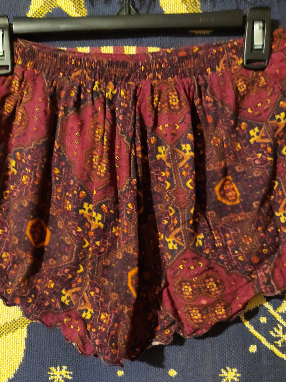 Boho Floral Print Women's Shorts in Burgundy and Mustard